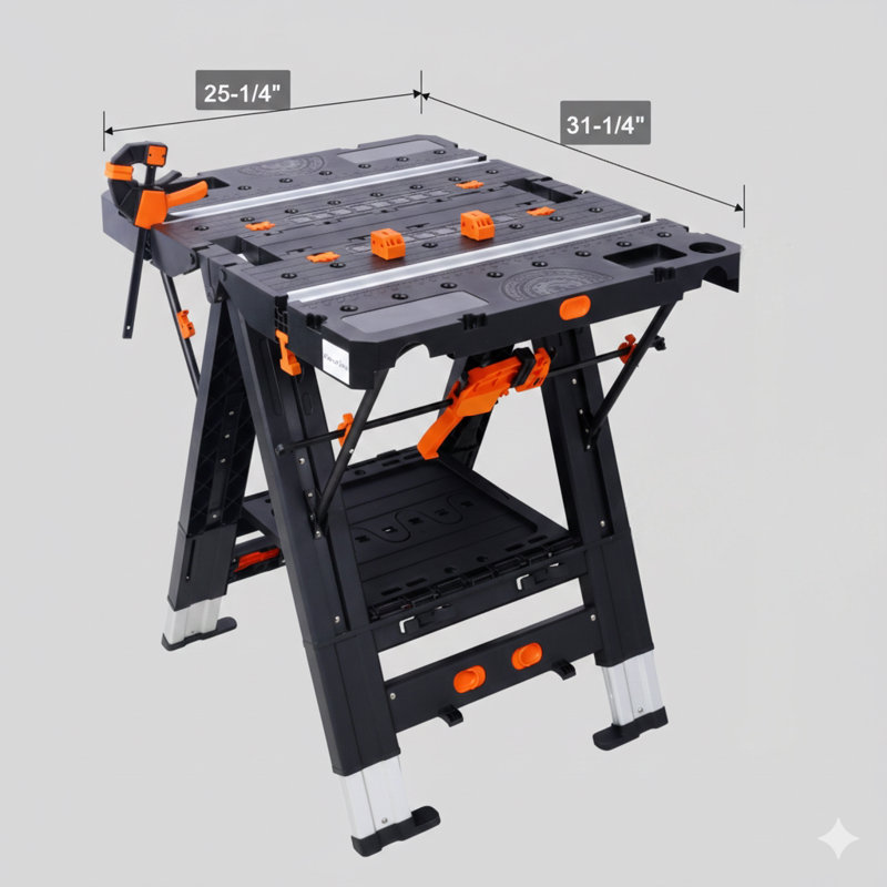 Table de travail portable pliante, 2 en 1 comme chevalet et établi, capacité de charge élevée, comprend 2 pinces