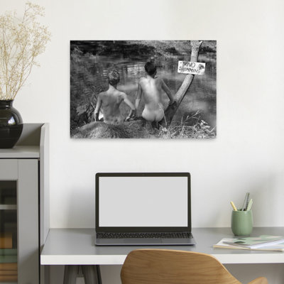 1940S 1930S Two Boys Near Lake Under No Swimming Sign Ready To Go Skinny Dipping Retro Vintage Wall Art