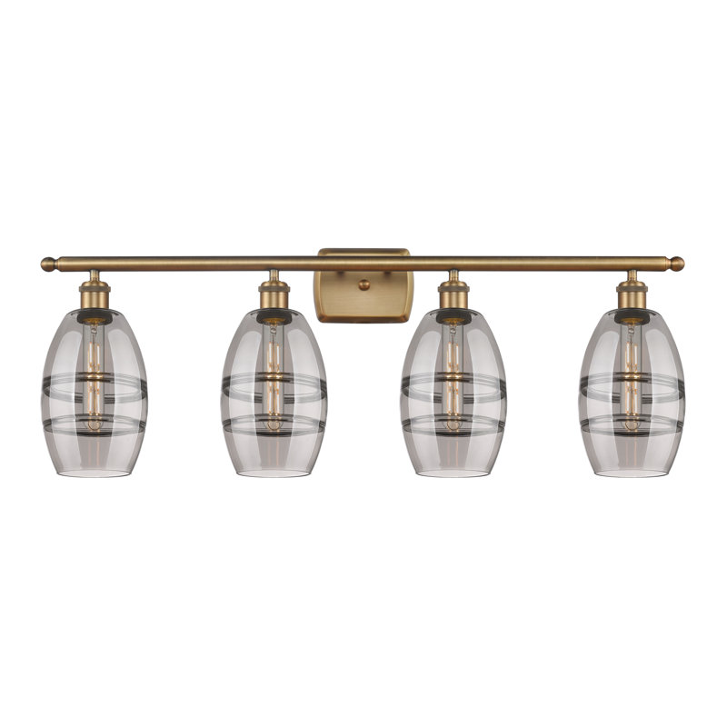 Éclairage pour meuble-lavabo 4 lumières 36 po Ballston - Dundrod, Laiton brossé, Gris fumée clair
