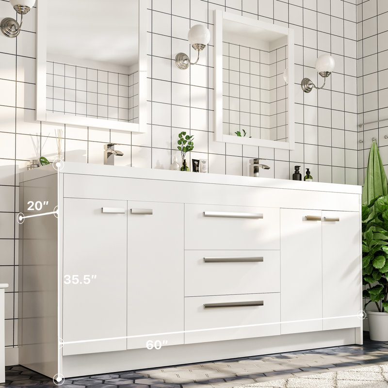 Ensemble de meuble-lavabo double 60 po Wauconda, Blanc, 60"
