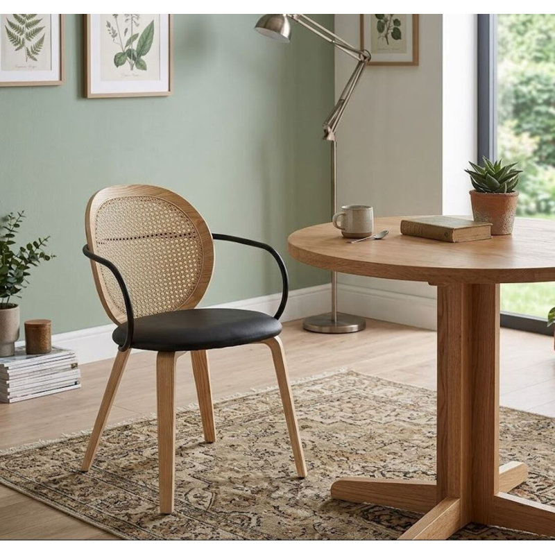 Ensemble de 2 chaises de salle à manger Suhaila en chêne clair et noir, Naturel
