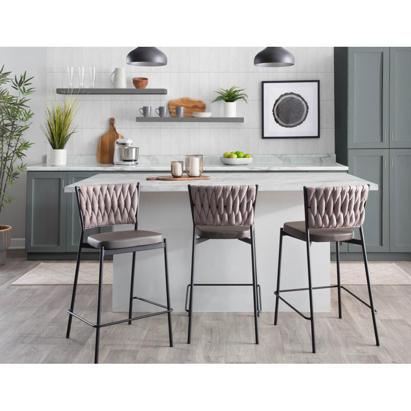 Saquia Upholstered Counter Stool with Metal Frame, Gray