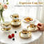 Ensemble de tasse et soucoupe en céramique 3,4 oz avec faîtage vertical et garniture en métal brossé (gobelet rétro)-133594260