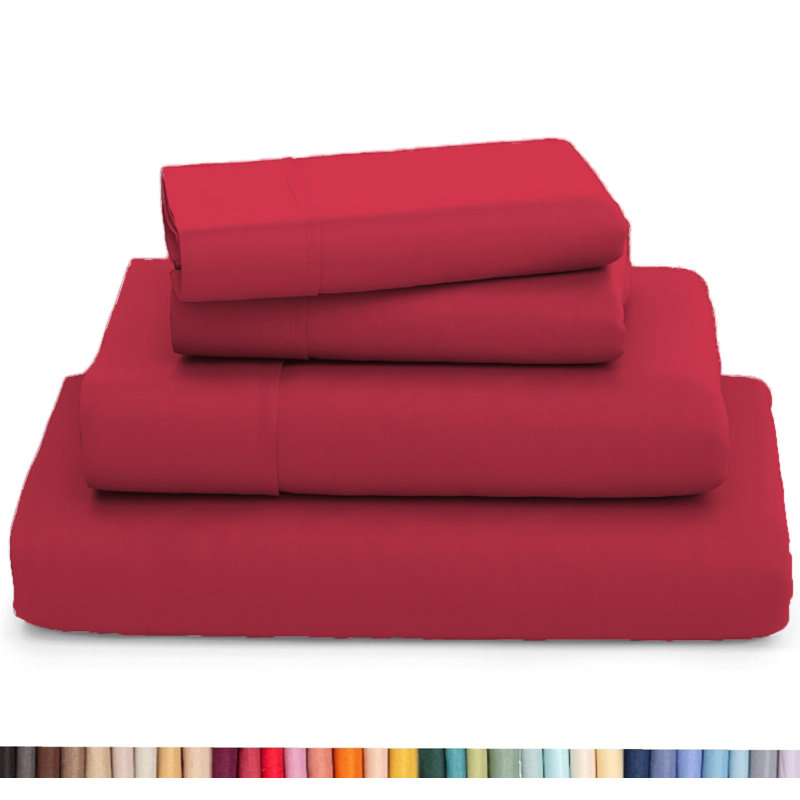 Ultra Soft Bamboo Sheet Set - 4 Pc Set - Wrinkle Resistant - Cooling Sheets with Deep Pockets, Red