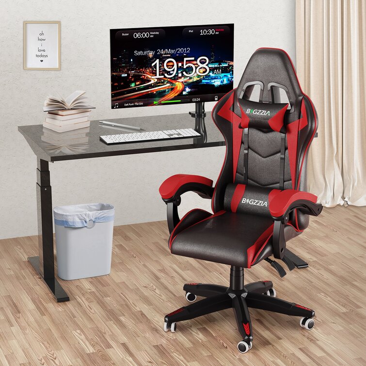 Hoffree Ergonomic Faux Leather Swiveling PC & Racing Game Chair with  Built-in Speakers and Footrest & Reviews