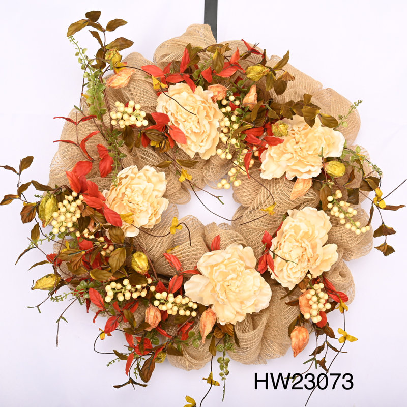 Couronne de pivoines 26 po Faux Thanksgiving, Beige
