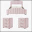 Ensemble de chambre à coucher 3 pièces avec lit plateforme tapissier en velours avec tête de lit capitonnée à canal vertical et deux tables de chevet à trois tiroirs, rose-1955731447