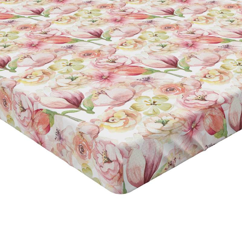 Drap-housse Ambesonne, Drap-housse de taille double, Rose ivoire, vert pâle / floral