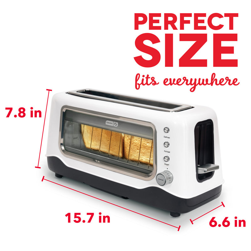 Dash 2 Slice Long Slot Clear View Toaster, White