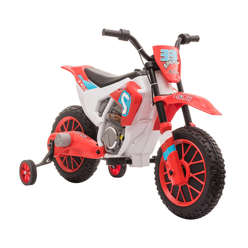 Red 12V Electric Ride-On Motorcycle with Training Wheels