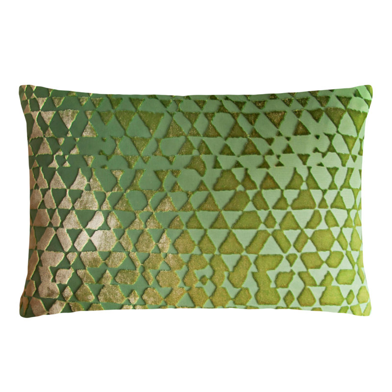 Triangles Lumbar Velvet Pillow Cover & Insert, 14" H x 20" W, Grass Green