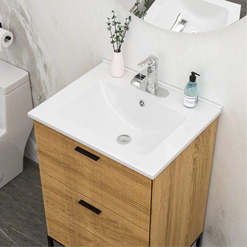 24"x19.7" White Rectangular Single Vanity Top with 1 Faucet Hole and Overflow(Sink Only), Single