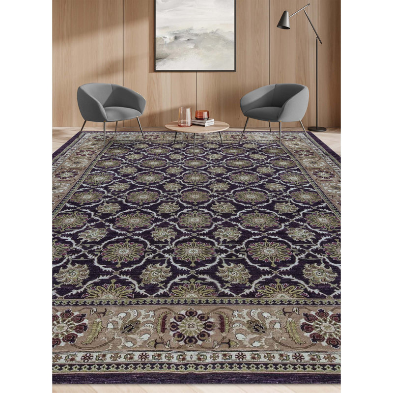 Sultanabad Wool Oriental Area Rug in Aubergine/Gold