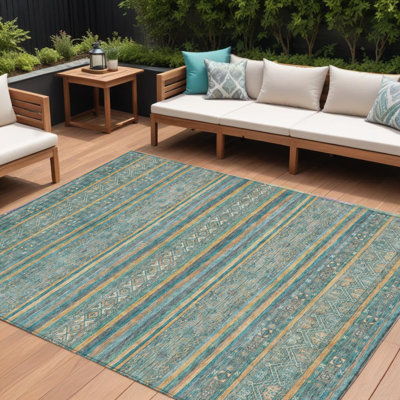 Tapis bleu sarcelle lavable 9 pi x 12 pi bleu sarcelle Southwestern