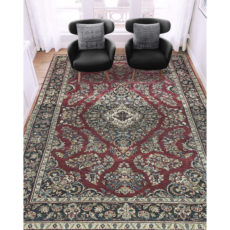 Tapis rouge et noir noué à la main de haute qualité