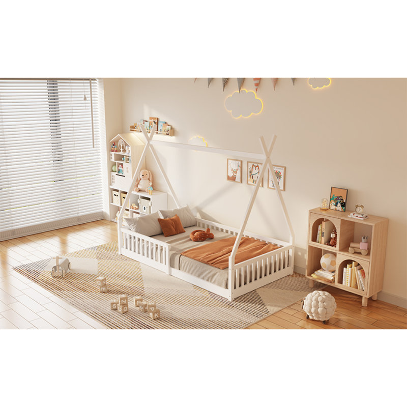 Lit en bois avec clôture, Blanc