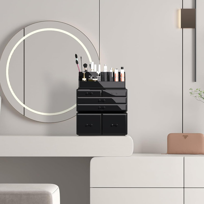 Organisateur de maquillage 3 pièces, boîte de rangement cosmétique avec 6 tiroirs (noir)
