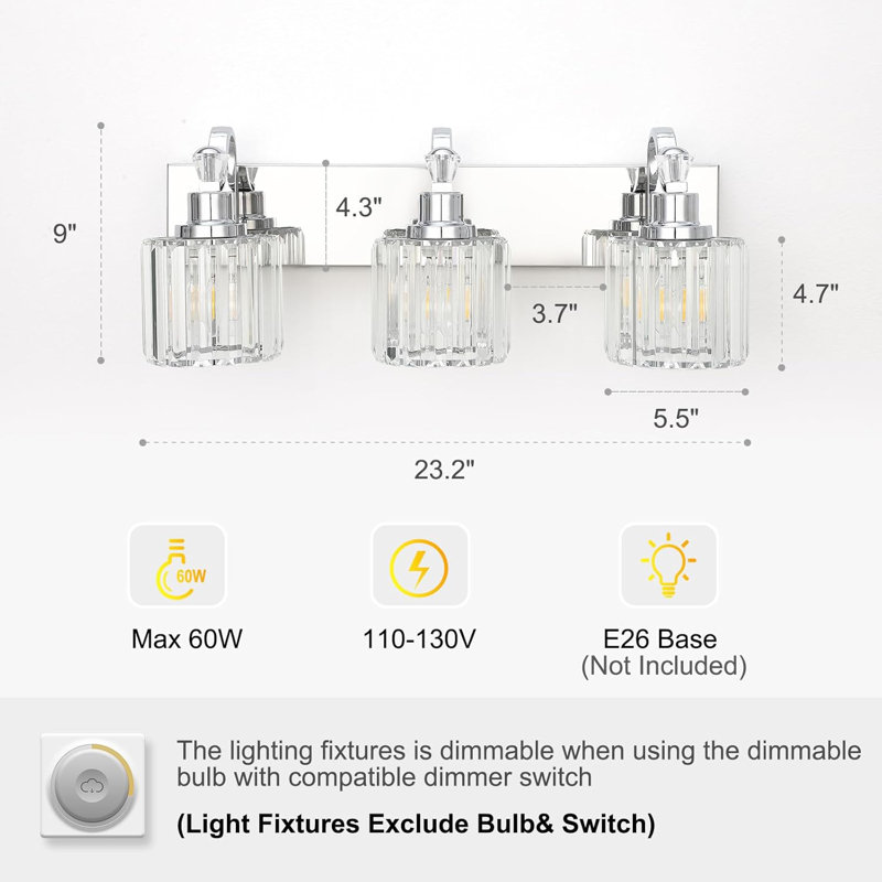 Luminaire de salle de bain moderne en cristal à DEL chromé au-dessus d'un miroir - luminaires muraux 3/4/5/6 lumières