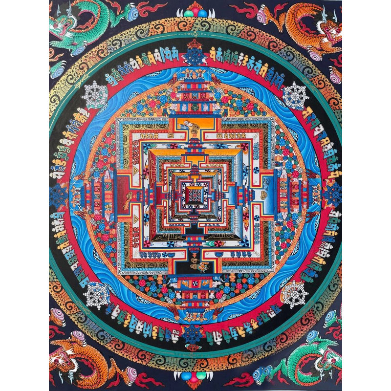 Kalachakra mandala avec motif de dragon Thangka (Thangka sans brocart)