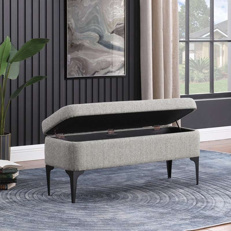 Ameelya Upholstered Storage Bench, Sustainable Gray Woven