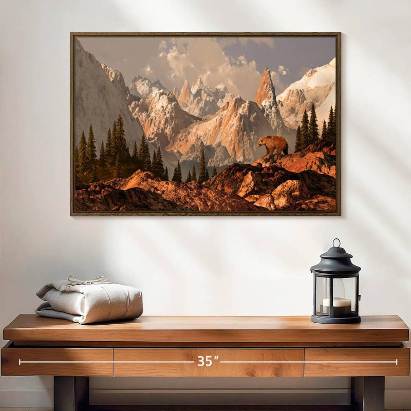 Rocky Mountain Bear, 25 po x 17 po, Cadre flottant noyer