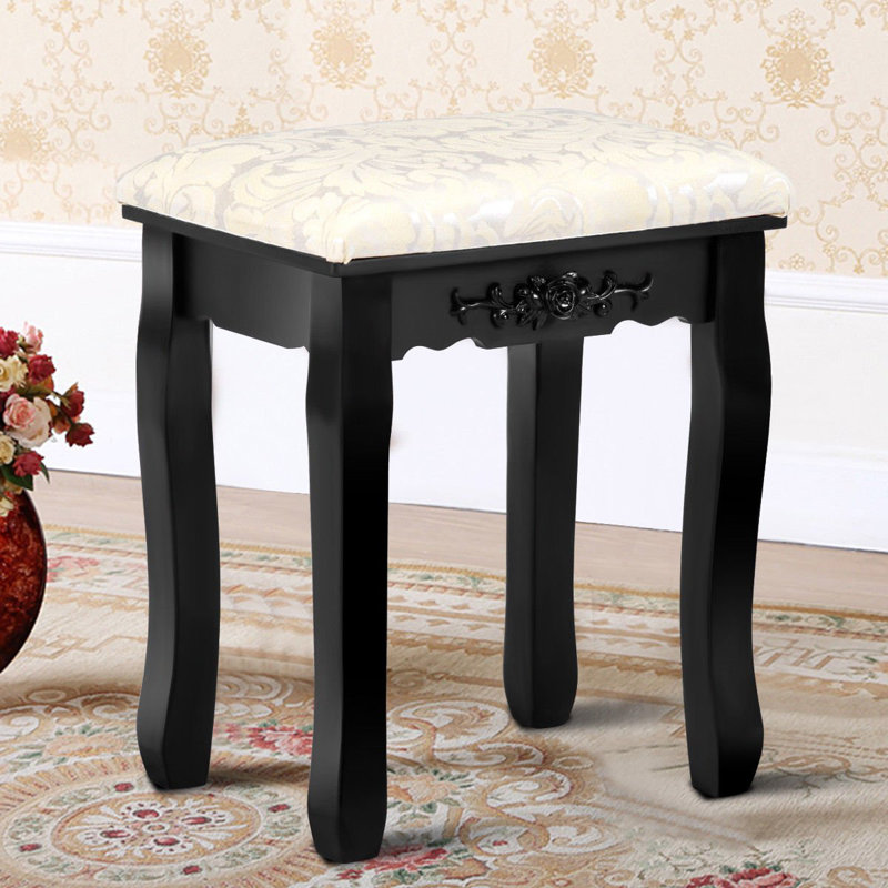 Solid Wood Accent Stool, Black