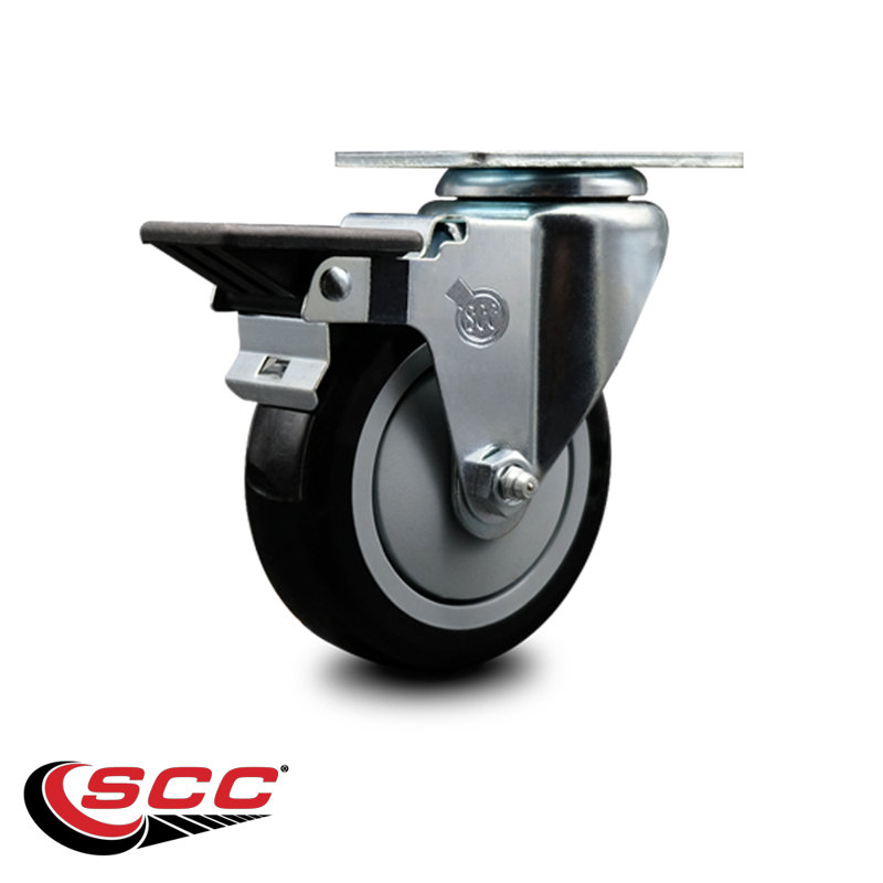 Poly Top Plate Caster with Posi Brake, Black