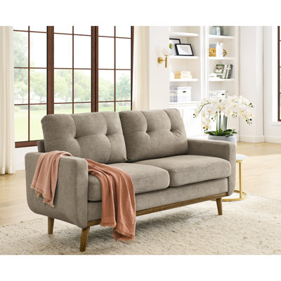 67,5 po de largeur, style Mid-Century moderne, rembourré avec des pieds en bois, profondeur de 30,26 po, café contemporain chameau, meubles