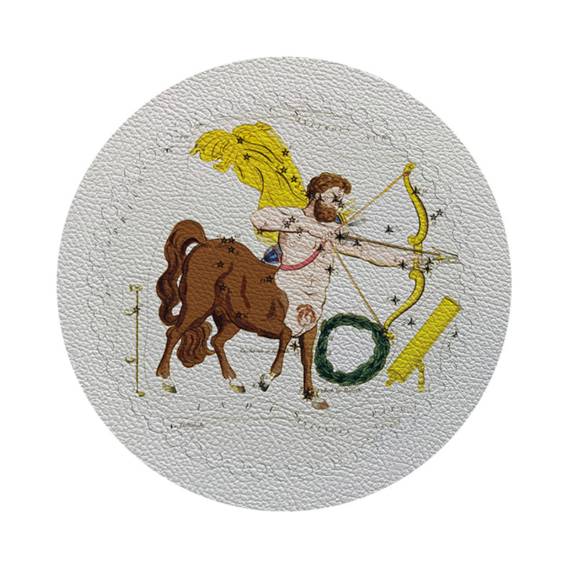 Zodiac Sagitarius Vegan Leather Round Pebble Placemat, White