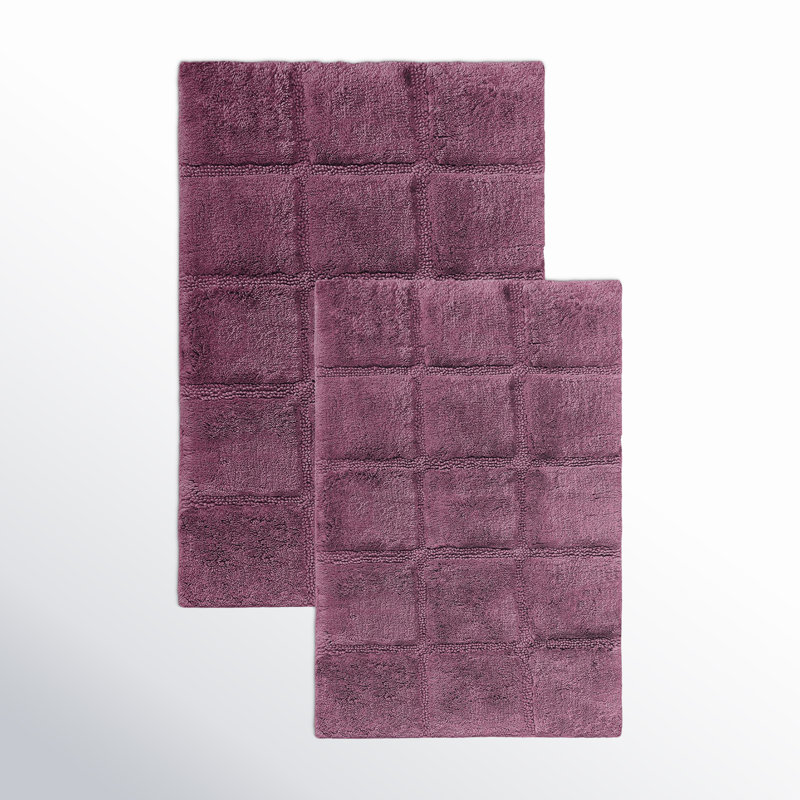 Sandcliff Checkered Cotton Non-Skid Machine Washable 2 Piece Bathroom Rug Set, Checkers Plum