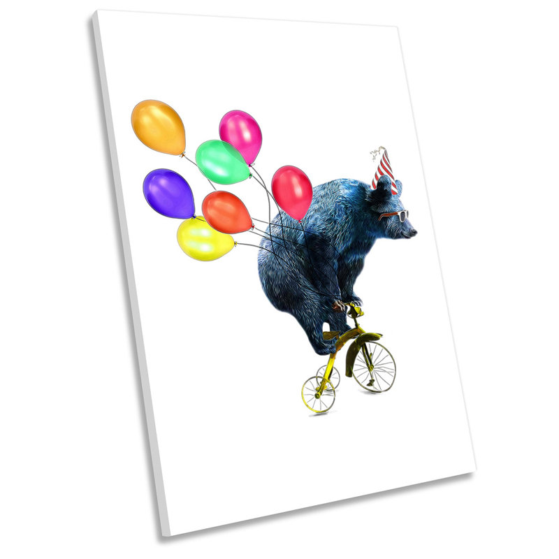 Bear Bike Balloons - Wrapped Canvas Print, 91.4cm H x 61cm W x 4cm D
