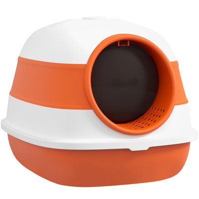 Cat Litter Box With Lid, Foldable And Compact, Large Entrance, Easy To Clean, High Sides, Orange Black, Odor Covered Box, Functional, Two Provide A Fresh Air Space For Cats
