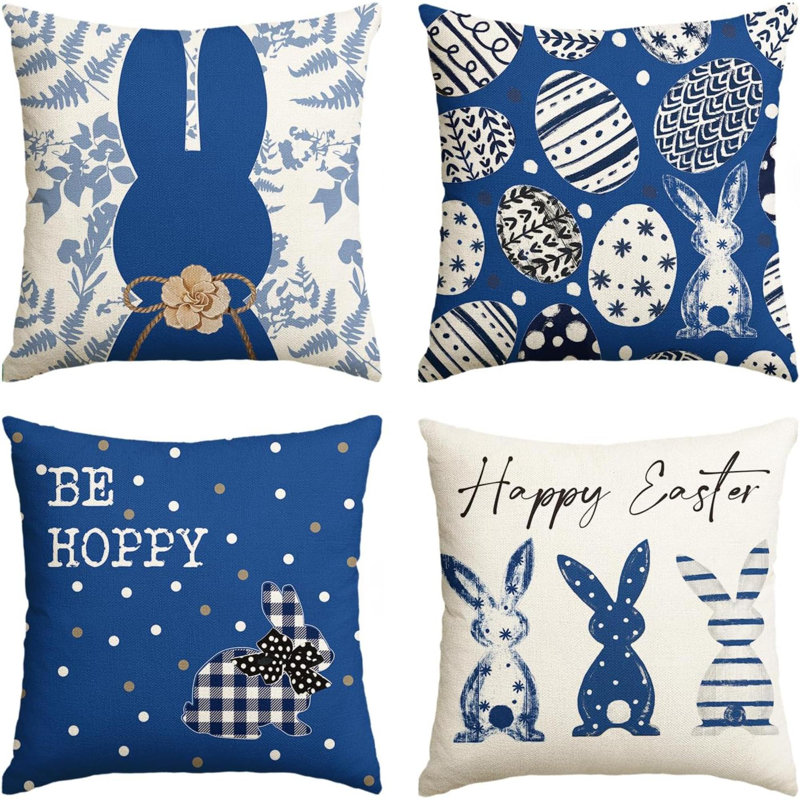 Housses de coussins décoratifs pour joyeuses Pâques «Be Hoppy Rabbit», ensemble de 4 coussins décoratifs pour canapé