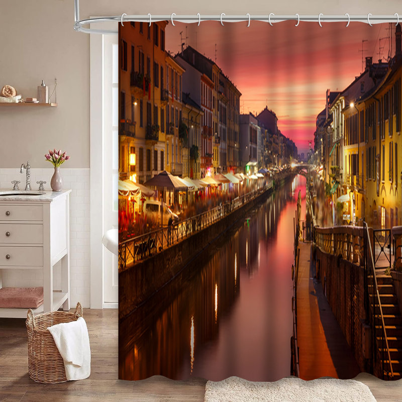 Rideau de douche avec 12 crochets Sunset, L 72 po x l 72 po