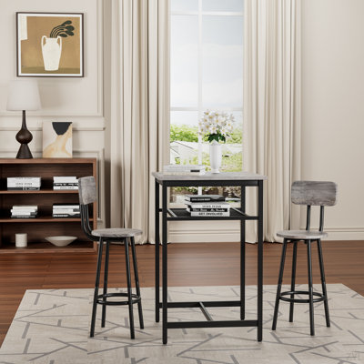 Bar Table, Equipped With 2 Bar Stools , With Backrest And Partition