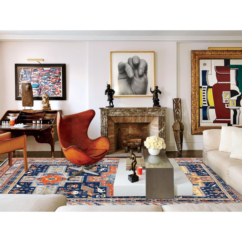 8'4"x9'7" Blue Wool Hand Knotted Armenian Inspired Design 200 KPSI Rug 7B48BE034BAF4E09AE706C778070EF8C