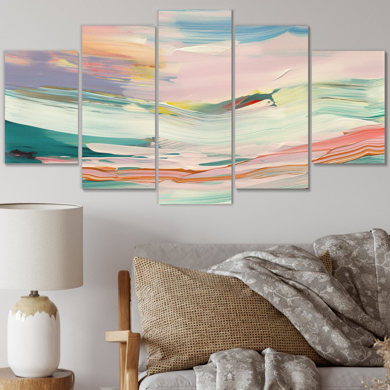 Spring Miracles In Tender Retro Pastel II - Décoration murale abstraite - 5 panneaux