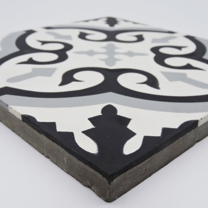 Carreau de ciment à motif de murs et de planchers 8 "x 8" Argana, Noir