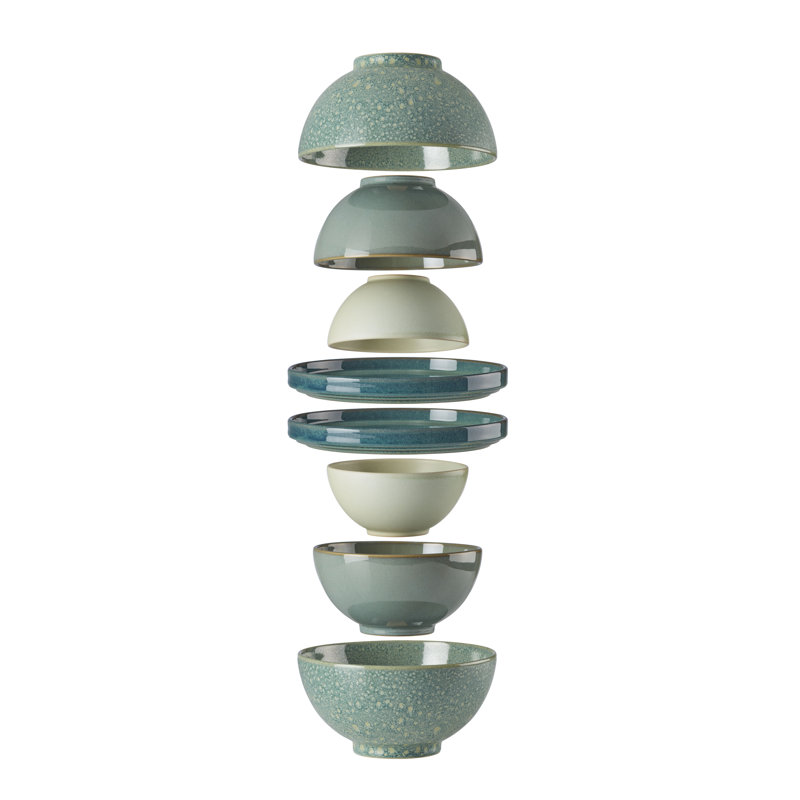 Green and White Ceramic 8-Piece Nesting Dinnerware Set