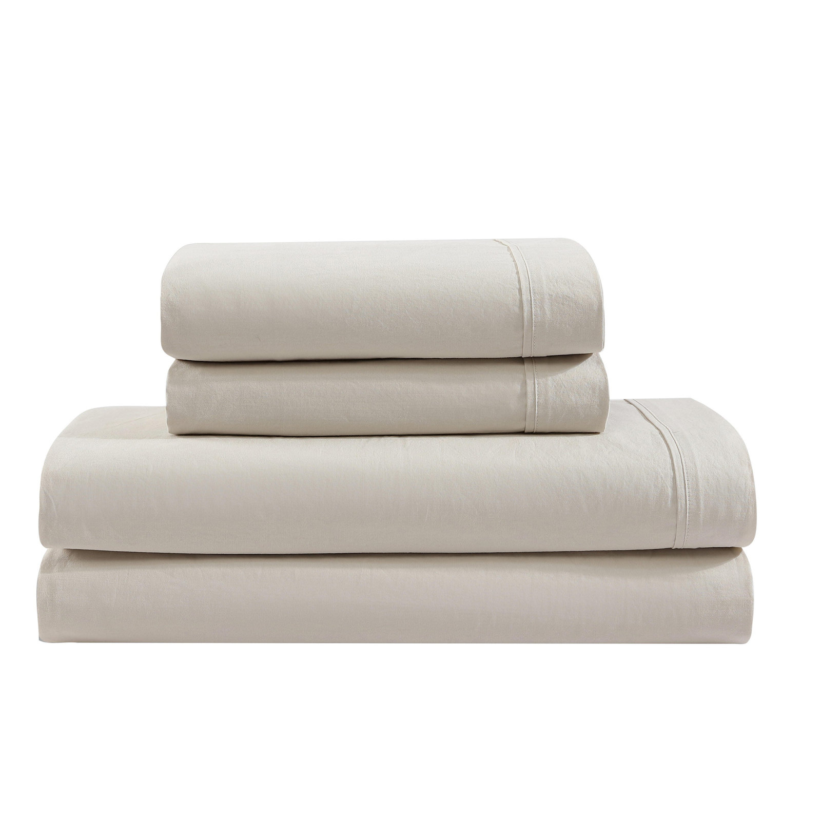 Washed Percale Cotton Sheet Set, King Sheet Set with 2 Pillowcases, Light Beige