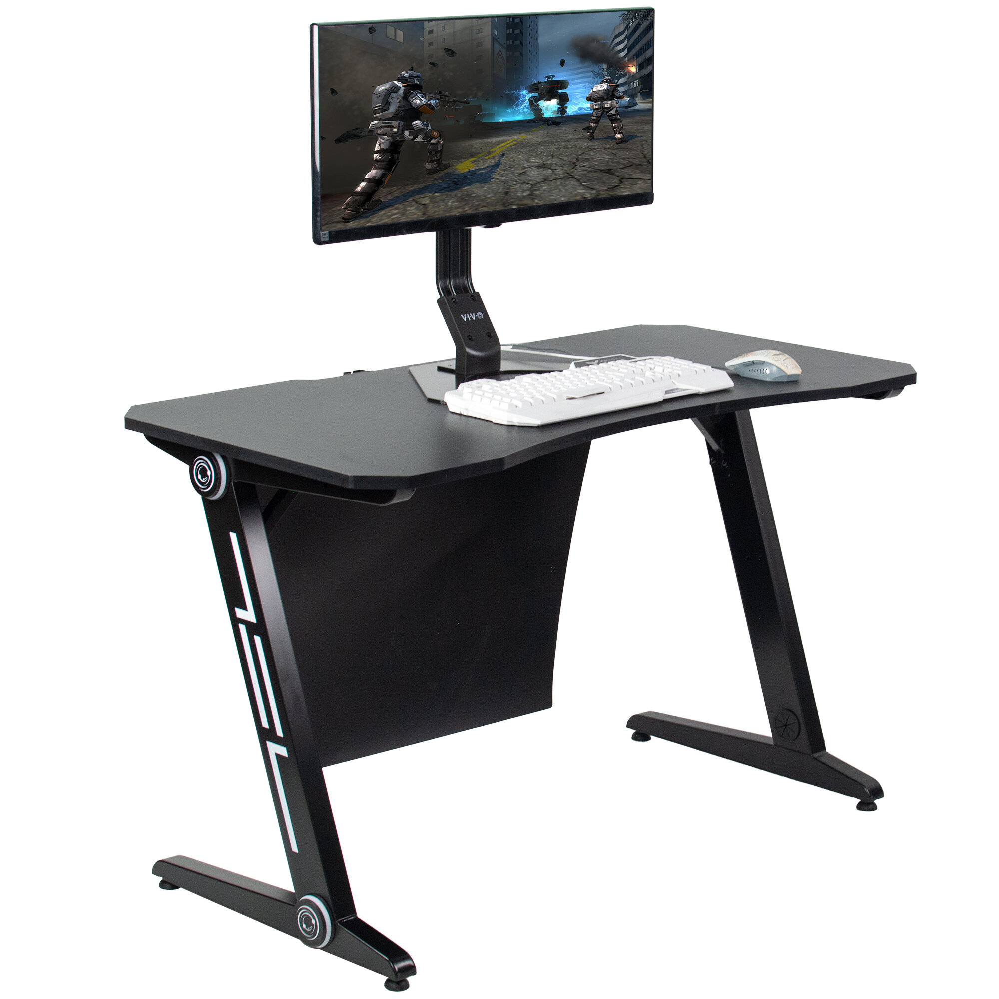 Homcom Gaming Computer Desk, Home Office Gamer Table Workstation With Cup  Holder, Headphone Hook, Cable Management, Carbon Fiber Surface : Target