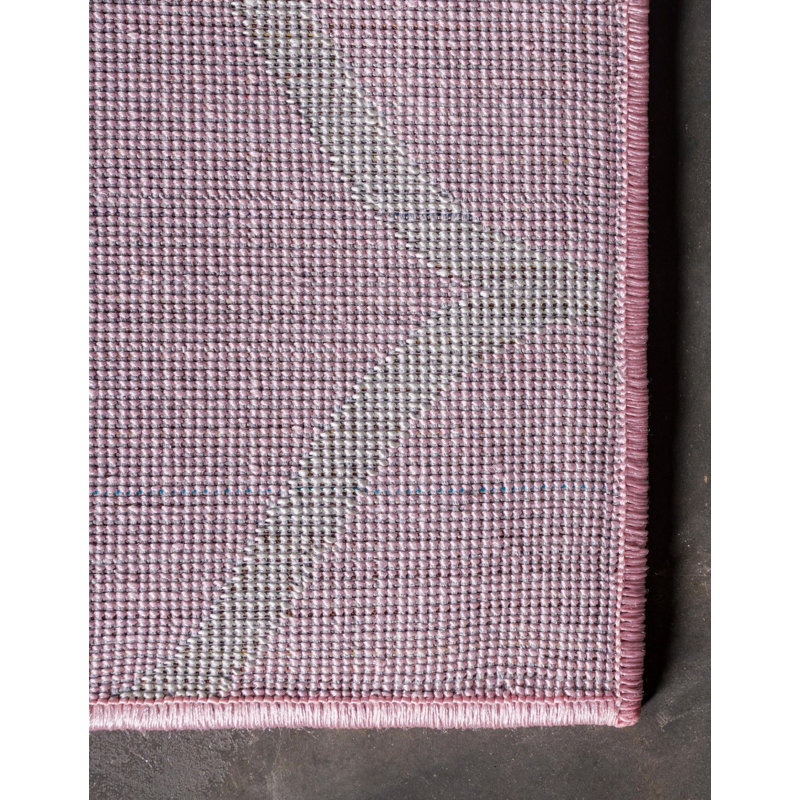 Llanet Geometric Area Rug, Square 3'1", Pink