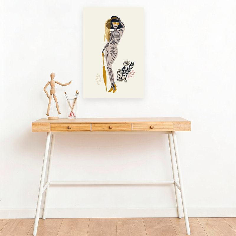 «Chic Skeleton Woman Elegant Modern Whimsical Flower», reproduction d'art murale, H 18 po x l 12 po