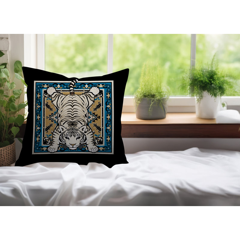 Oreiller carré réversible intérieur / extérieur Gibo Tiger, Carré 15 po, Turquoise