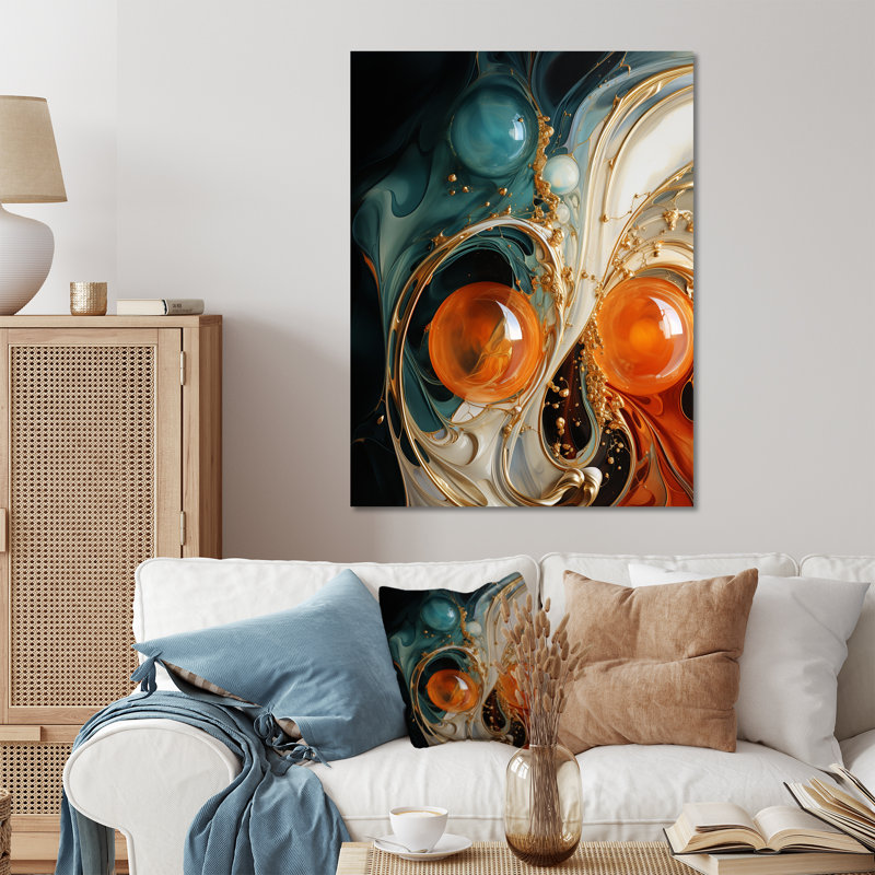 Encre blanche blanche, bleue et orange - art mural abstrait en métal, H 40 po x l 30 po x P 1,5 po