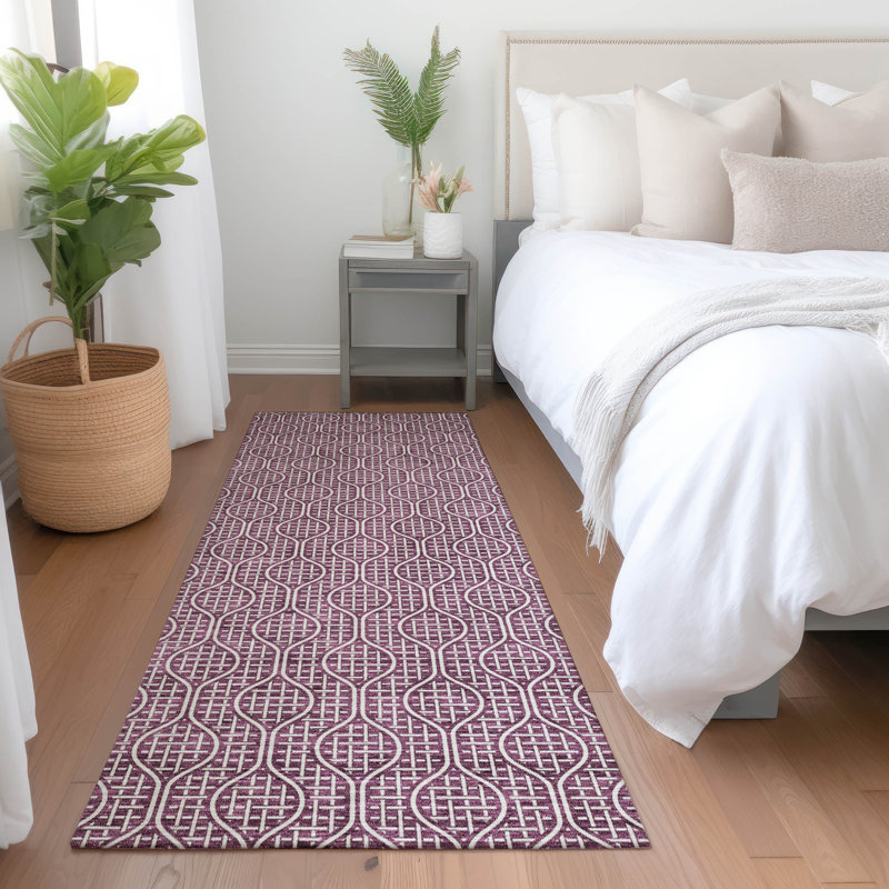 Tapis aubergine de qualité supérieure lavable à la machine Prisco, Tapis de couloir 2 pi 3 po x 7 pi 6 po