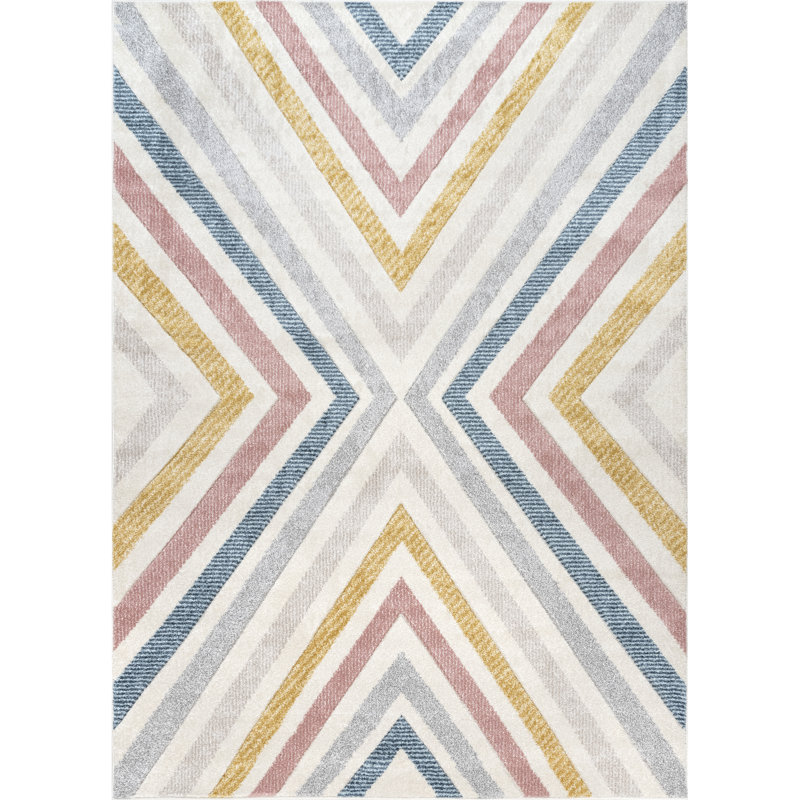 Magallanes Contemporary Chevron Power Loom Beige/Pink/Blue/Gray Rug, Rectangle 8' x 9'8"