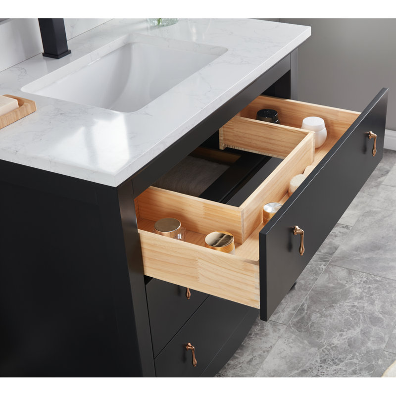 36" Cadet Finish Solid Wood Sink Vanity  With 1' Artificial Stone Top, Tricon Black