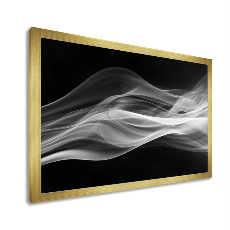 Black White Contemplative Abstraction II - Abstract Modern Waves Wall Art, Gold Single Picture Framed, 16" H x 32" W x 1" D