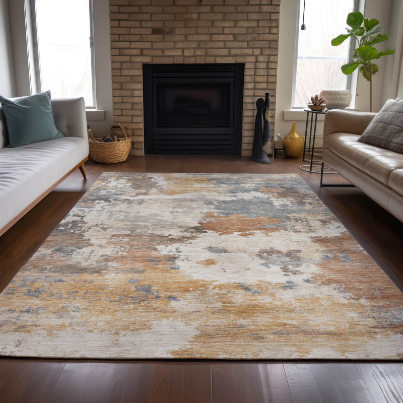 Tapis abstrait intérieur / extérieur lavable à la machine Colman ACN2144, Rectangle 5 pi x 7 pi 6 po